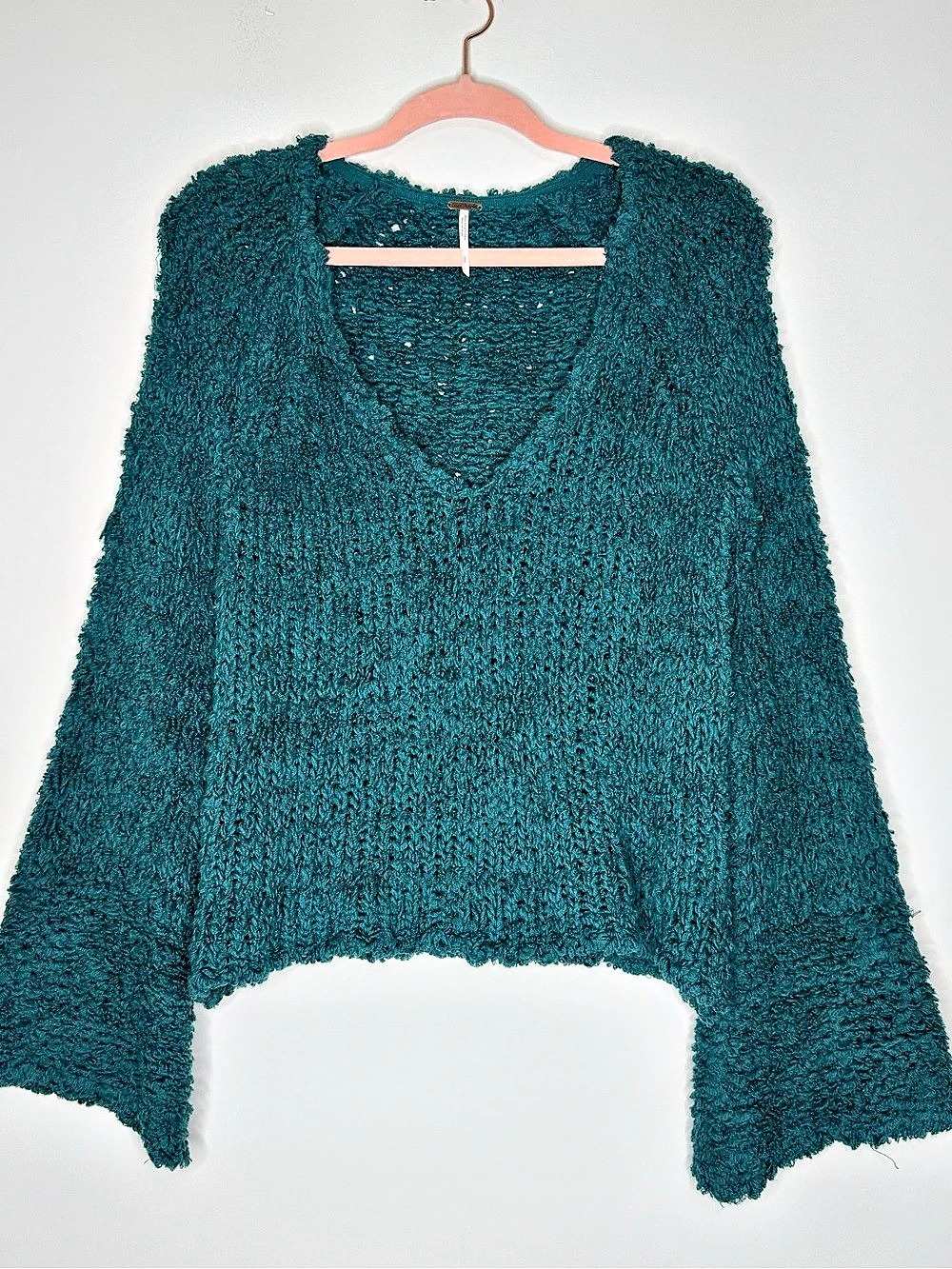 Free People V-Neck Sweater in Green/Blue Size Small